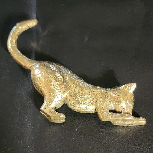 Vintage Brass Asian Cat by Franklin Mint - Curio Cabinet Brass Cat - Picture 1 of 6